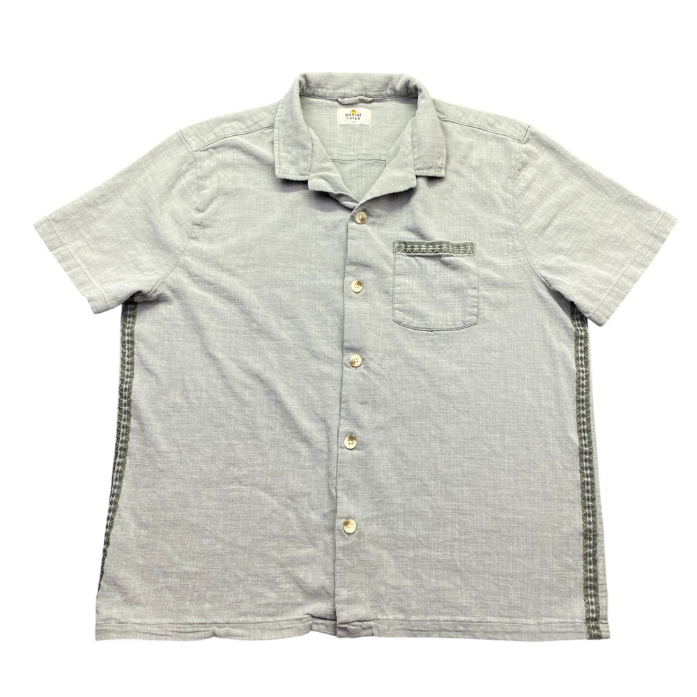 Marine Layer Stretch Selvage Embroidered Resort Shirt Mens Large Sage Green